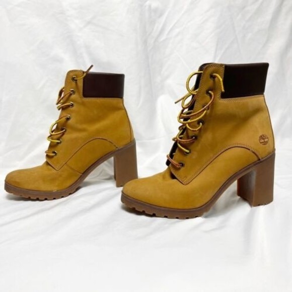 Timberland Women brown allington heeled lace up boots Size 7 3 inch heel Tie - Picture 2 of 8